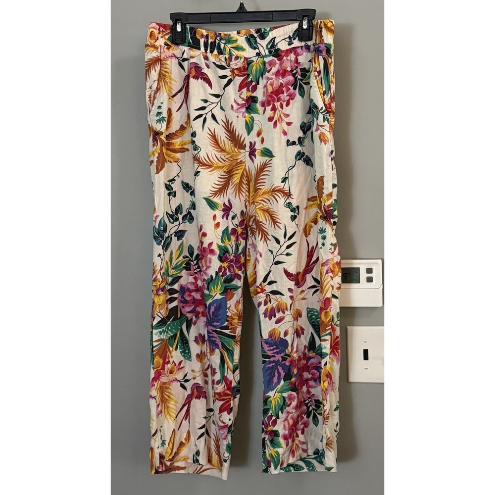 Rachel Roy Pants Floral Linen Blend pockets Cropped Boho Women's Medium